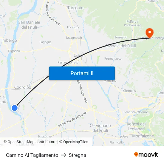 Camino Al Tagliamento to Stregna map