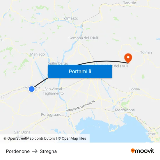 Pordenone to Stregna map