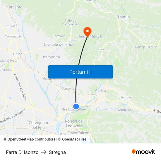 Farra D' Isonzo to Stregna map