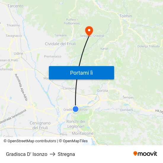 Gradisca D' Isonzo to Stregna map