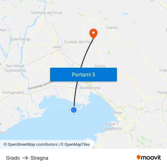 Grado to Stregna map