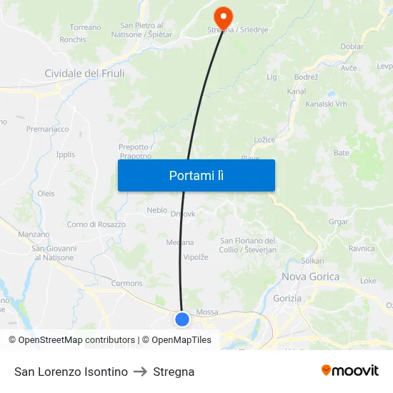 San Lorenzo Isontino to Stregna map