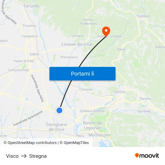 Visco to Stregna map