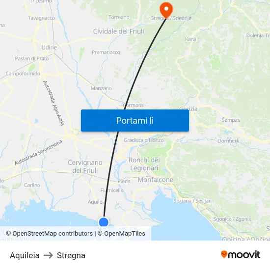 Aquileia to Stregna map