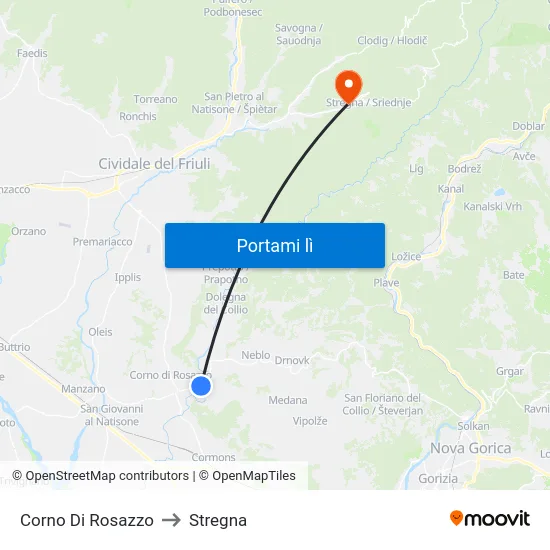 Corno Di Rosazzo to Stregna map