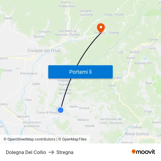 Dolegna Del Collio to Stregna map