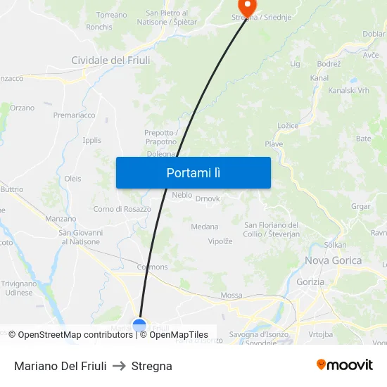 Mariano Del Friuli to Stregna map