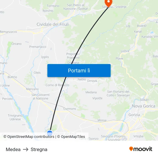 Medea to Stregna map