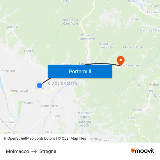 Moimacco to Stregna map