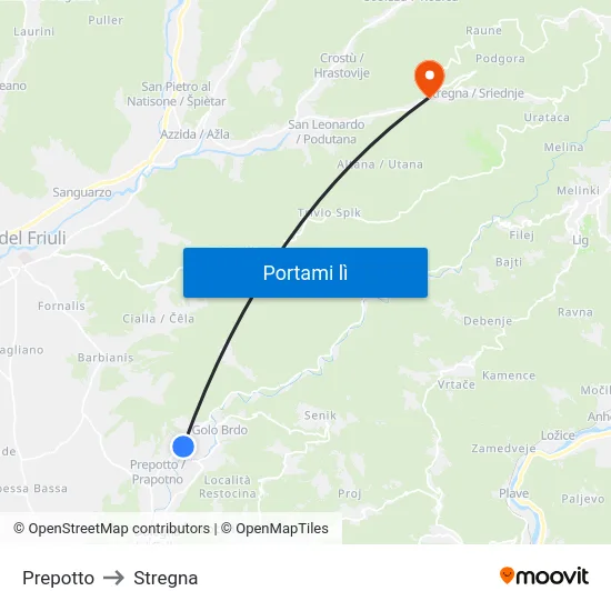 Prepotto to Stregna map