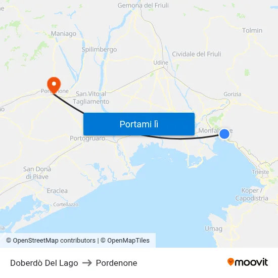 Doberdò Del Lago to Pordenone map