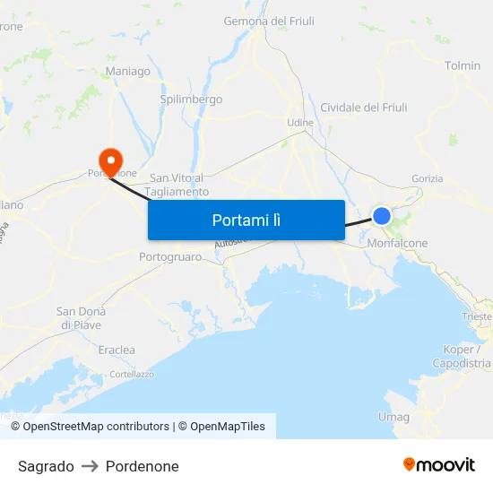 Sagrado to Pordenone map
