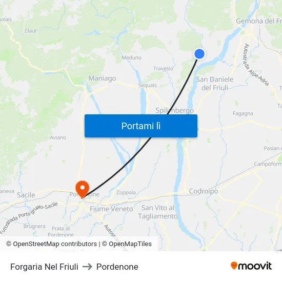 Forgaria Nel Friuli to Pordenone map
