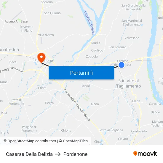 Casarsa Della Delizia to Pordenone map