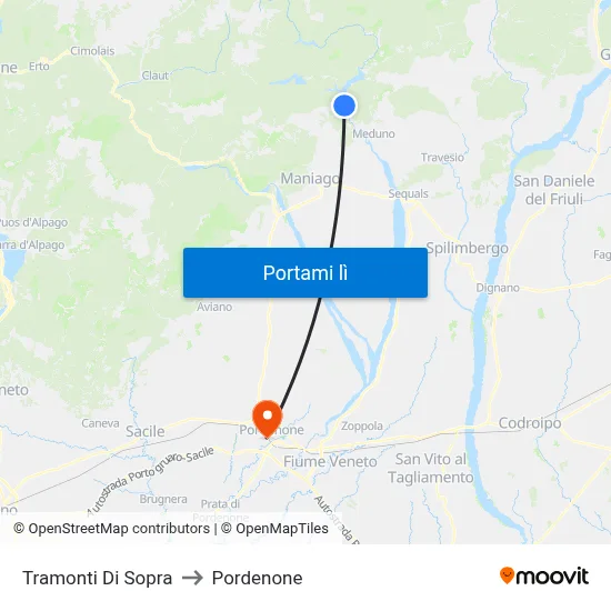 Tramonti Di Sopra to Pordenone map