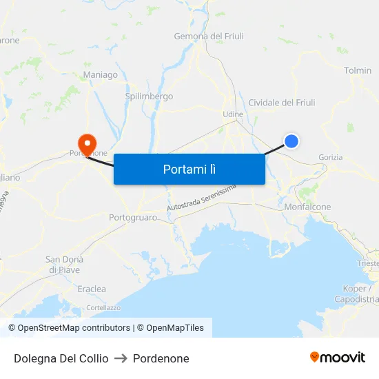 Dolegna Del Collio to Pordenone map