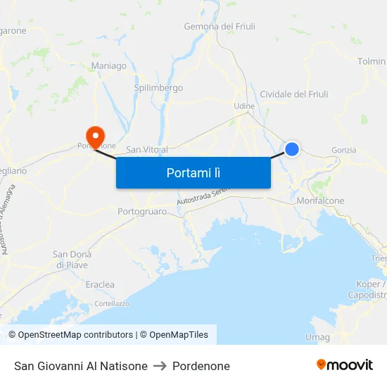 San Giovanni Al Natisone to Pordenone map