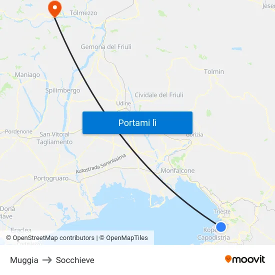 Muggia to Socchieve map