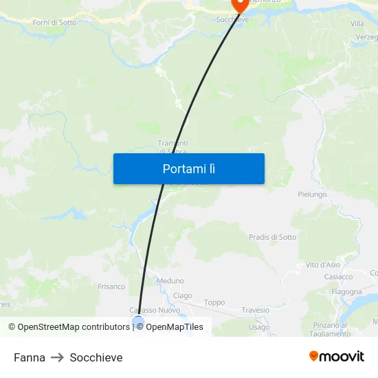 Fanna to Socchieve map