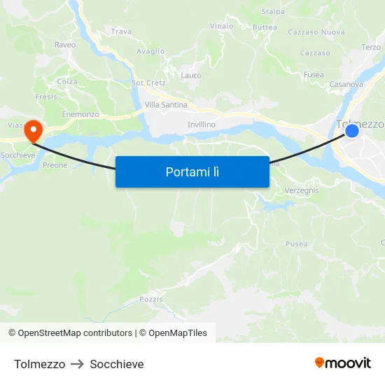 Tolmezzo to Socchieve map