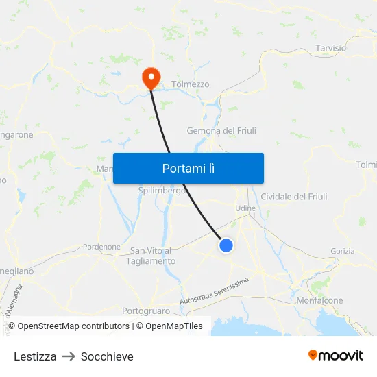 Lestizza to Socchieve map