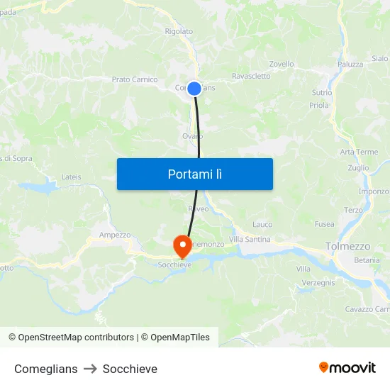 Comeglians to Socchieve map