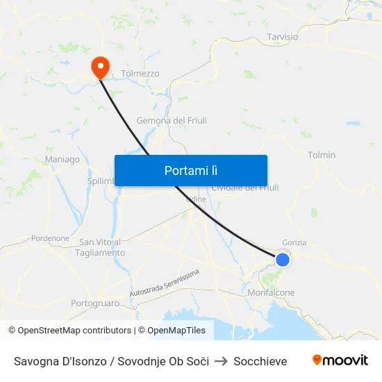 Savogna D'Isonzo / Sovodnje Ob Soči to Socchieve map
