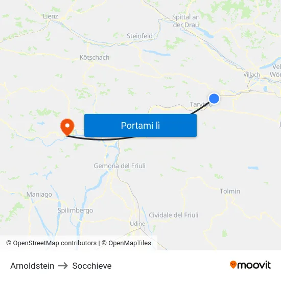 Arnoldstein to Socchieve map