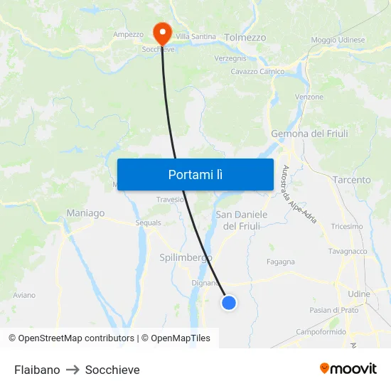 Flaibano to Socchieve map
