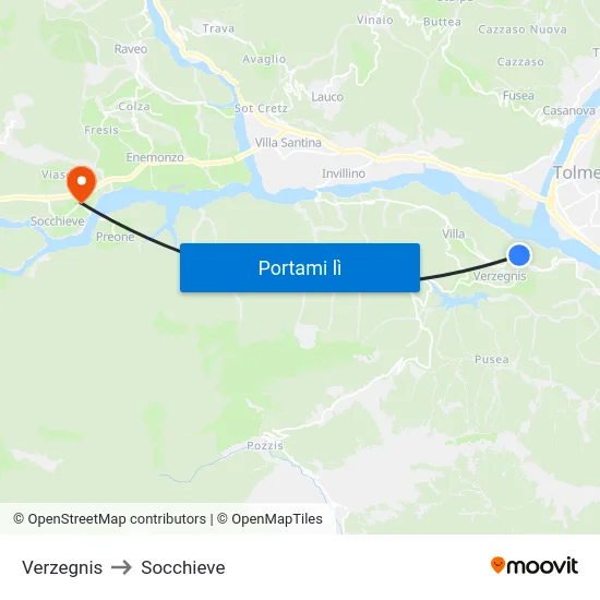 Verzegnis to Socchieve map