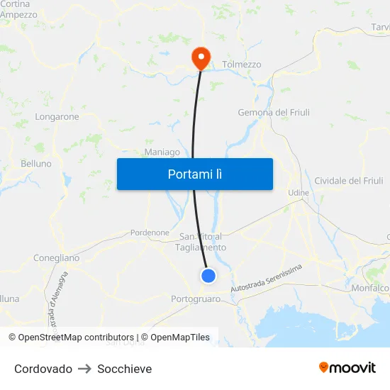 Cordovado to Socchieve map