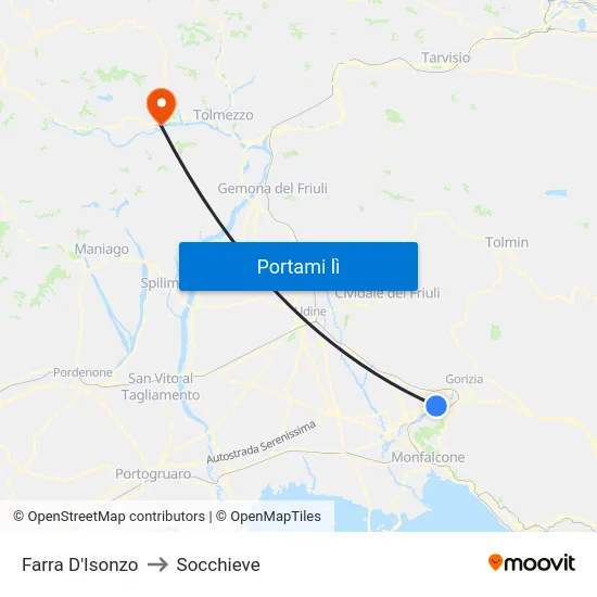 Farra D'Isonzo to Socchieve map