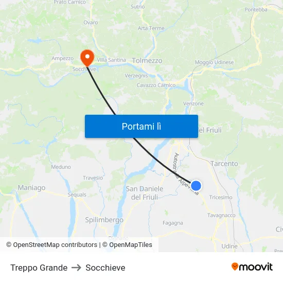 Treppo Grande to Socchieve map