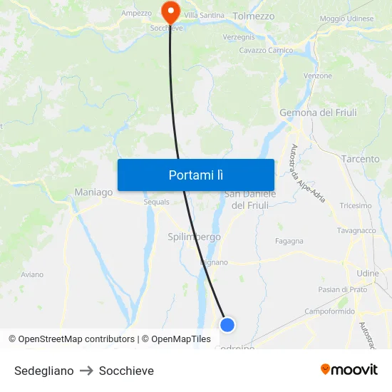 Sedegliano to Socchieve map