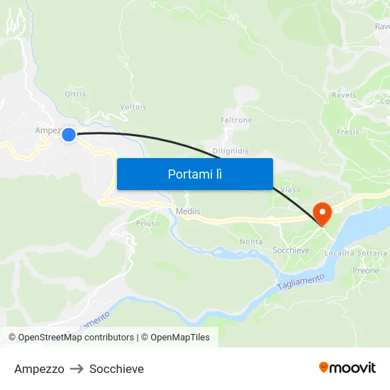 Ampezzo to Socchieve map