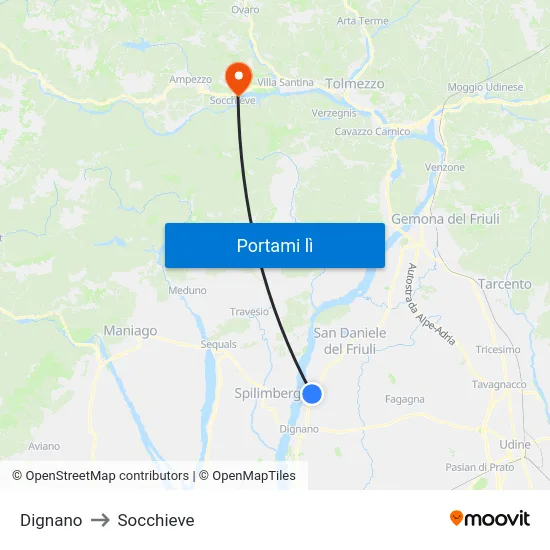 Dignano to Socchieve map