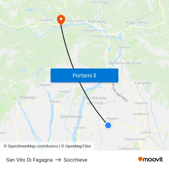 San Vito Di Fagagna to Socchieve map