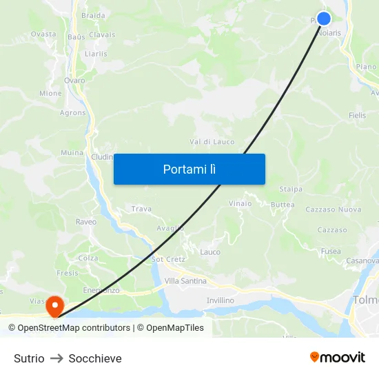 Sutrio to Socchieve map