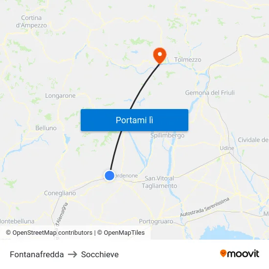 Fontanafredda to Socchieve map