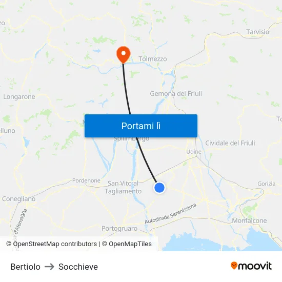 Bertiolo to Socchieve map