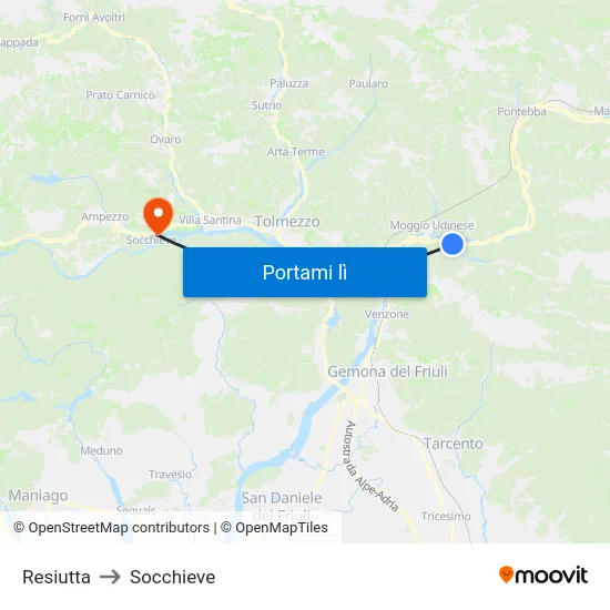 Resiutta to Socchieve map