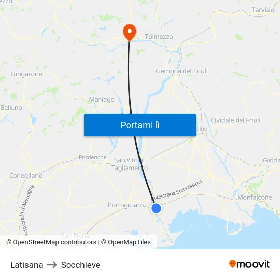 Latisana to Socchieve map