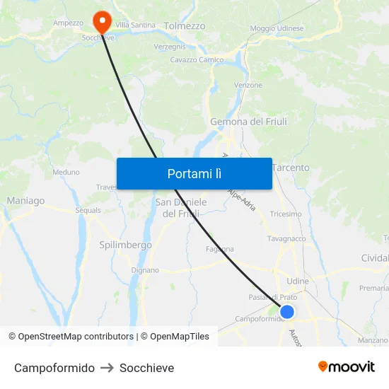 Campoformido to Socchieve map