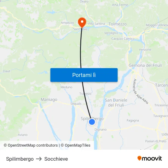 Spilimbergo to Socchieve map