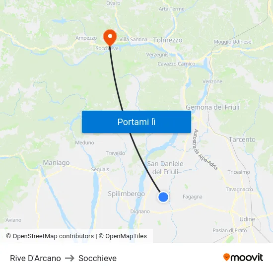 Rive D'Arcano to Socchieve map