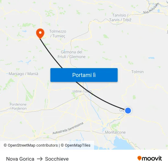 Nova Gorica to Socchieve map