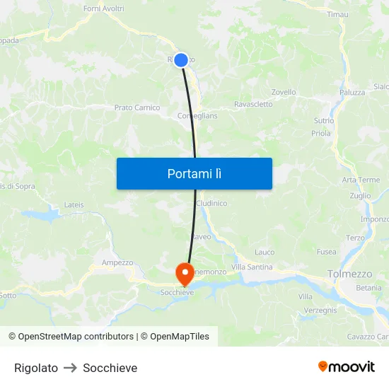 Rigolato to Socchieve map