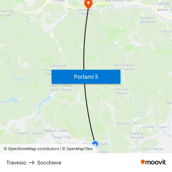 Travesio to Socchieve map