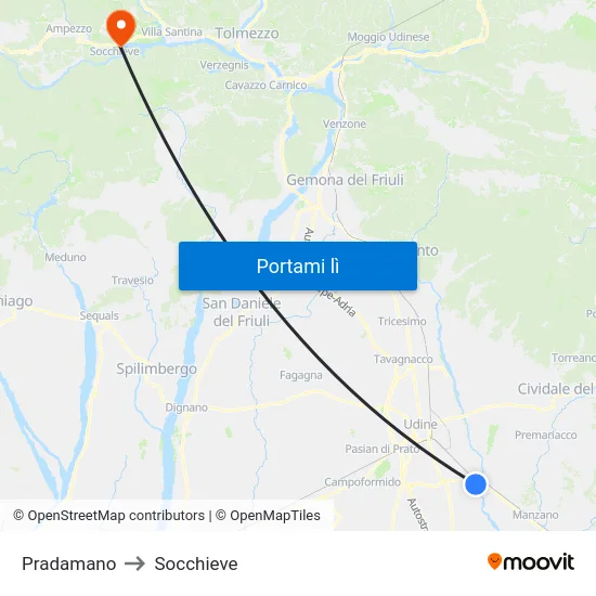 Pradamano to Socchieve map