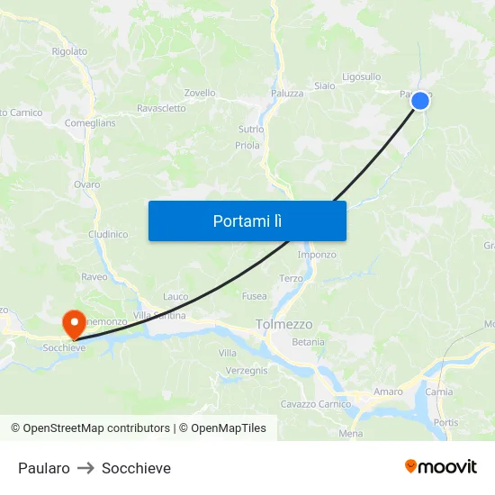 Paularo to Socchieve map